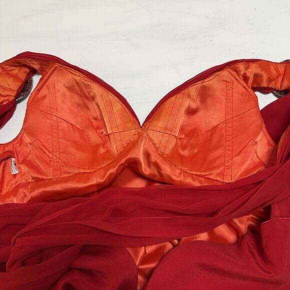 Vintage Dress Size 8 100% Silk Red Embellished Prom Dress Maxi Evening Gown - Picture 14 of 16